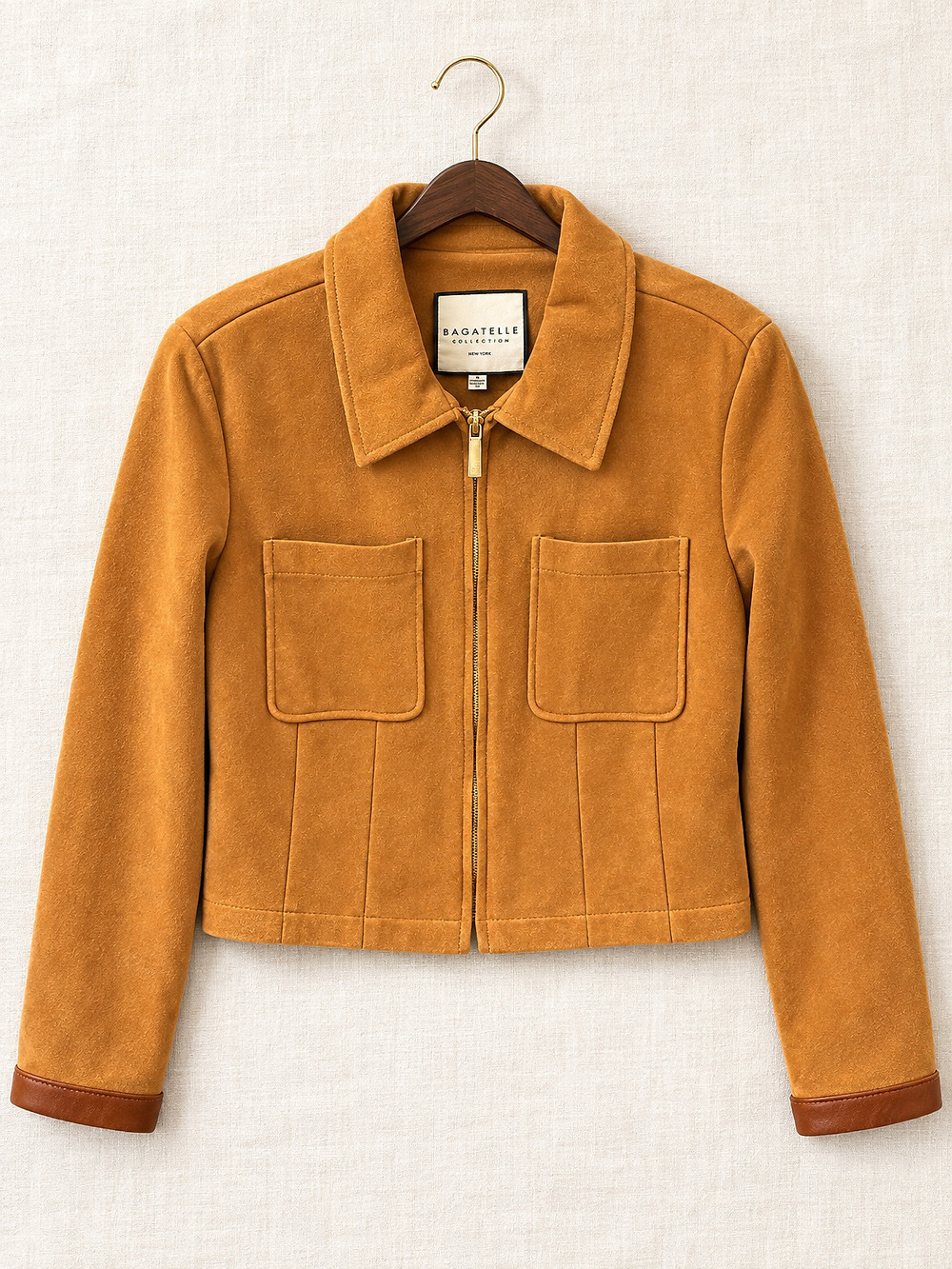 ⚜️ Bagatelle Collection | Camel Faux-Suede Zip Jacket | NWOT 💗